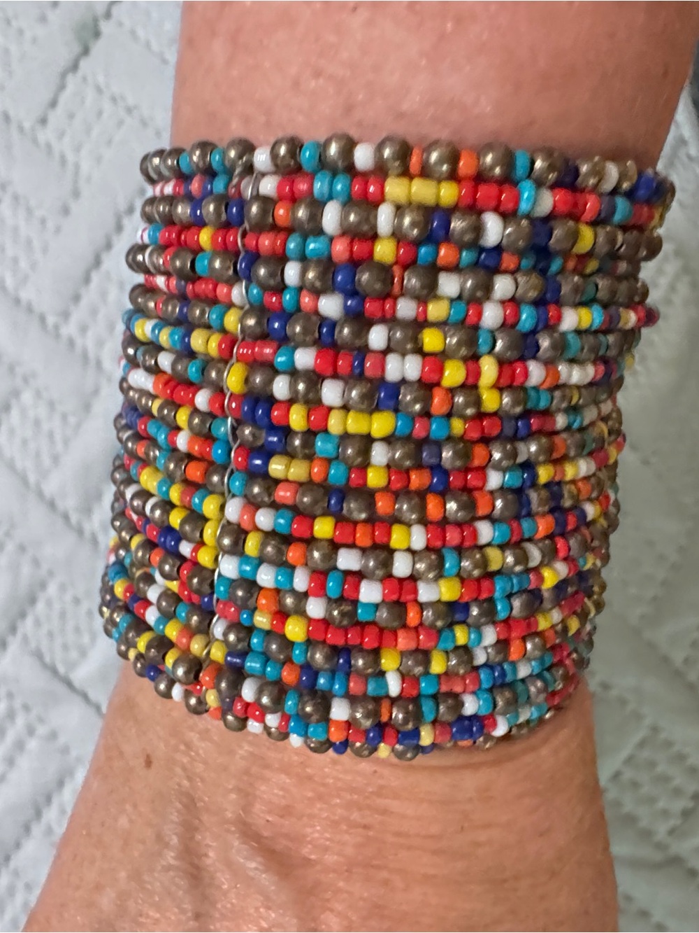 Beautiful handmade beaded cuff bracelet made in Africa.